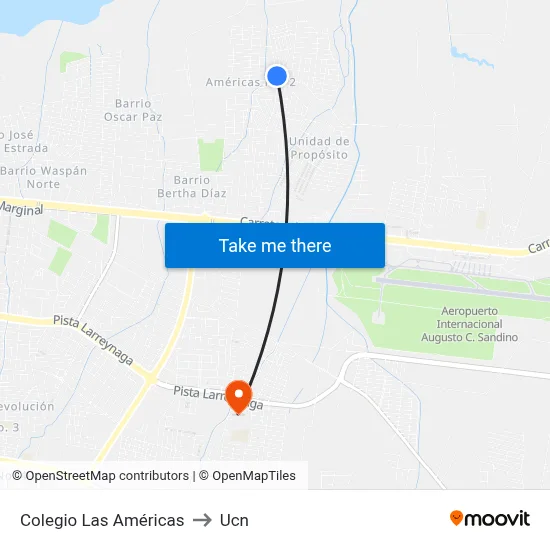 Colegio Las Américas to Ucn map