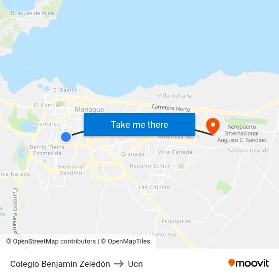 Colegio Benjamín Zeledón to Ucn map