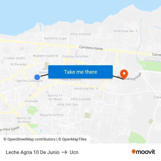Leche Agria 10 De Junio to Ucn map