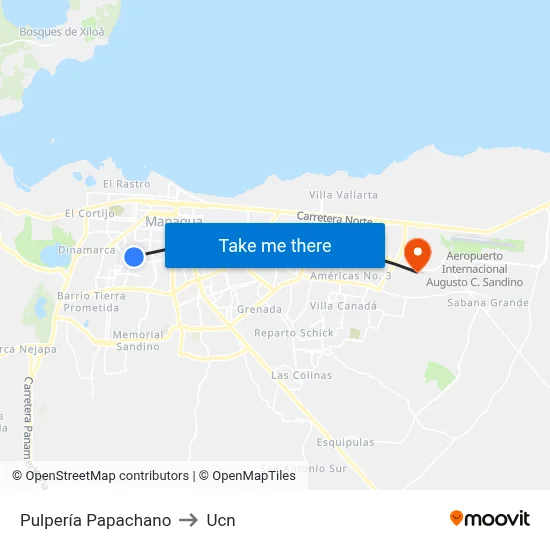 Pulpería Papachano to Ucn map