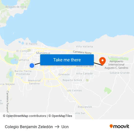 Colegio Benjamín Zeledón to Ucn map