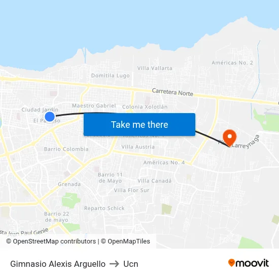 Gimnasio Alexis Arguello to Ucn map