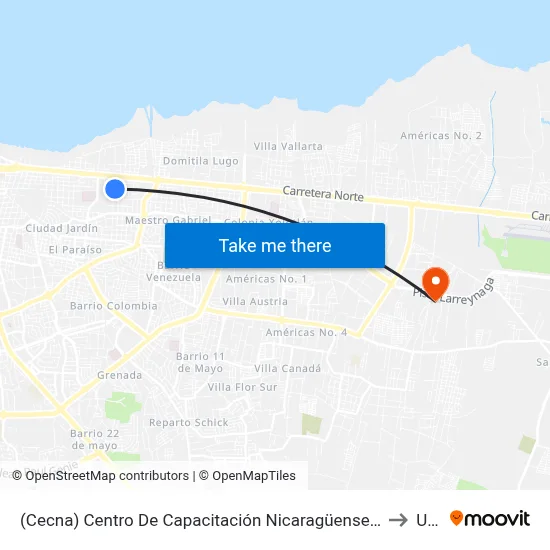 (Cecna) Centro De Capacitación Nicaragüense Alemán to Ucn map