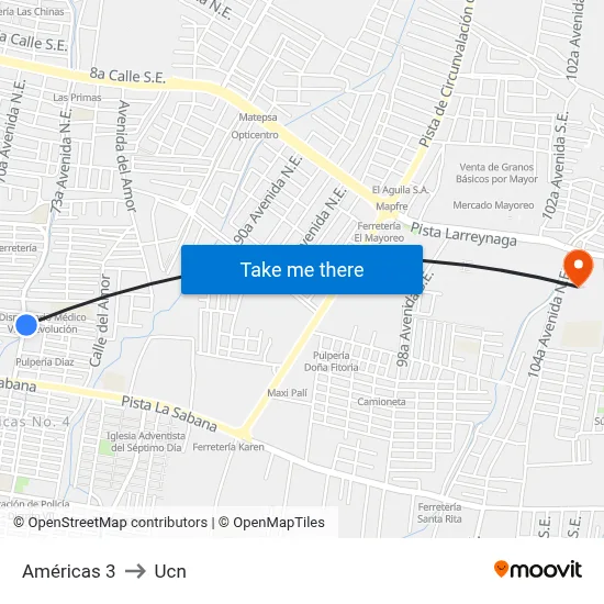 Américas 3 to Ucn map