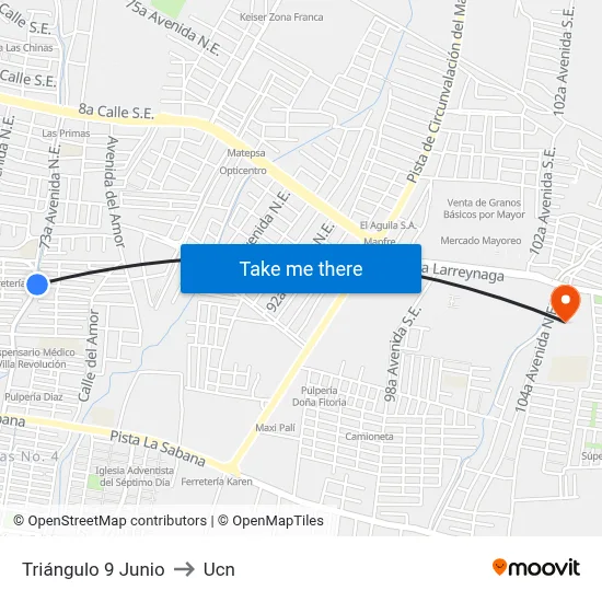 Triángulo 9 Junio to Ucn map