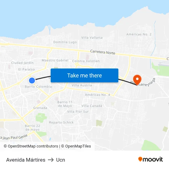 Avenida Mártires to Ucn map