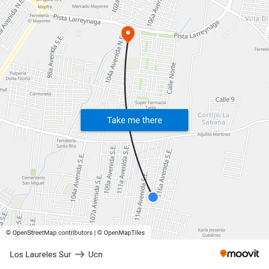 Los Laureles Sur to Ucn map