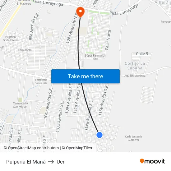 Pulpería El Maná to Ucn map