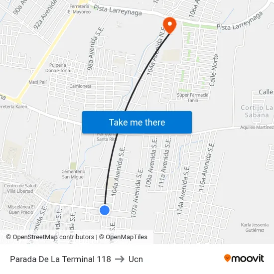 Parada De La Terminal 118 to Ucn map