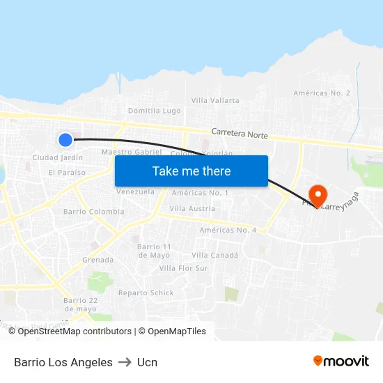 Barrio Los Angeles to Ucn map