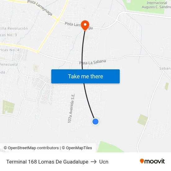 Terminal 168 Lomas De Guadalupe to Ucn map