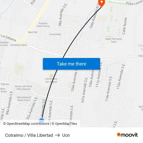Cotraimo / Villa Libertad to Ucn map