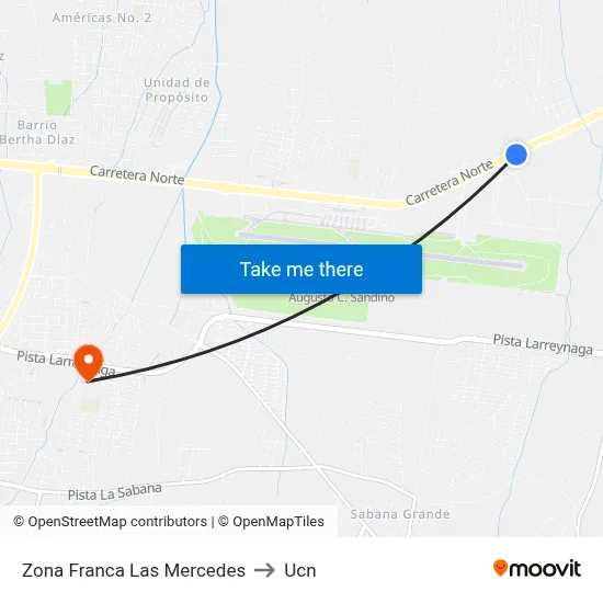 Zona Franca Las Mercedes to Ucn map