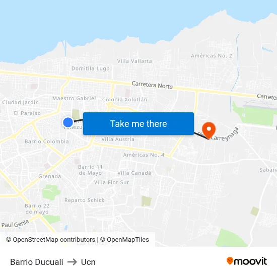 Barrio Ducuali to Ucn map