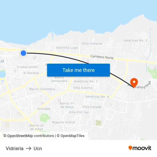Vidriería to Ucn map
