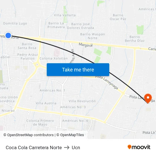 Coca Cola Carretera Norte to Ucn map