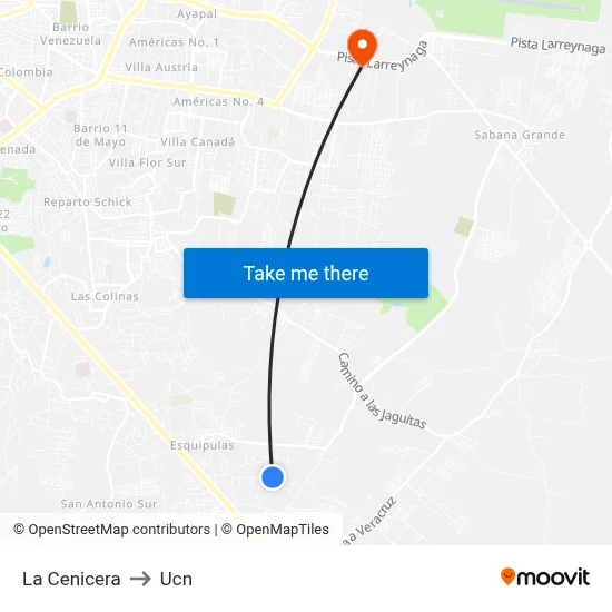 La Cenicera to Ucn map