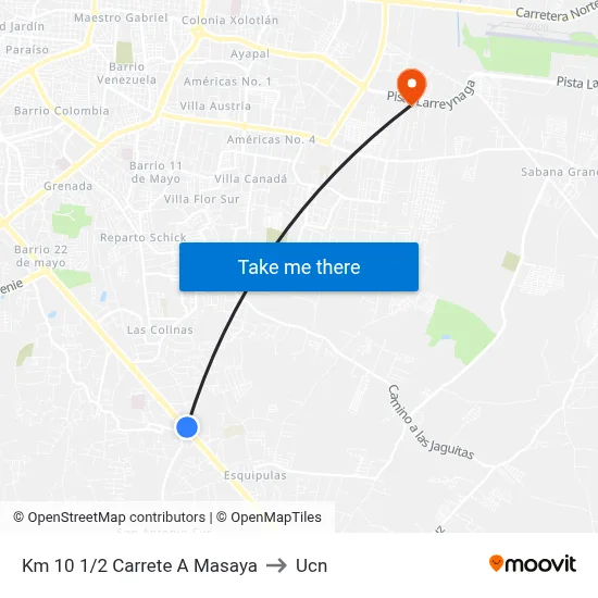 Km 10 1/2 Carrete A Masaya to Ucn map
