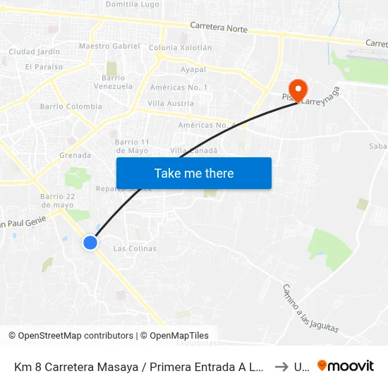 Km 8 Carretera Masaya / Primera Entrada A Las Colinas to Ucn map