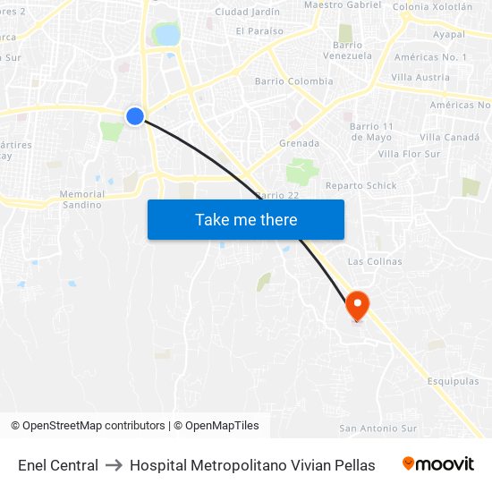 Enel Central to Hospital Metropolitano Vivian Pellas map