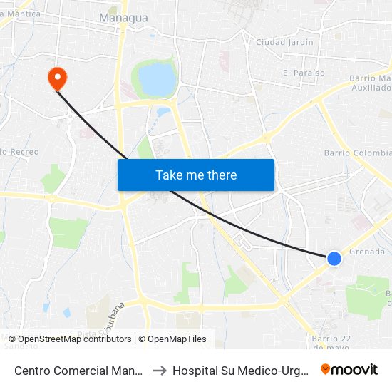 Centro Comercial Managua to Hospital Su Medico-Urgencia map