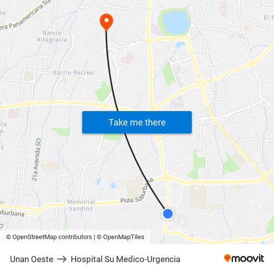 Unan Oeste to Hospital Su Medico-Urgencia map