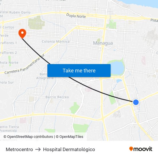 Metrocentro to Hospital Dermatológico map