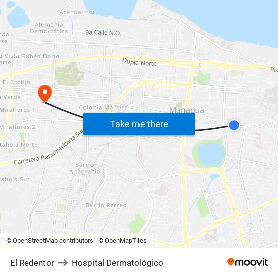 El Redentor to Hospital Dermatológico map