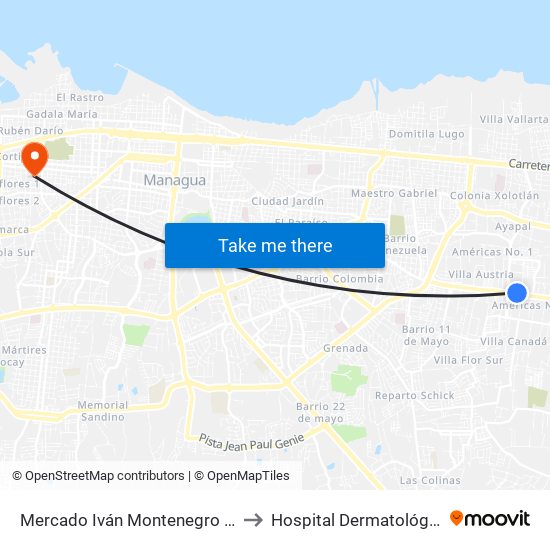 Mercado Iván Montenegro Sur to Hospital Dermatológico map