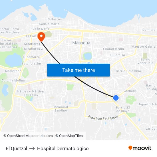 El Quetzal to Hospital Dermatológico map