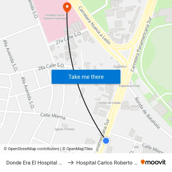 Donde Era El Hospital Velez Paiz to Hospital Carlos Roberto Huembes map