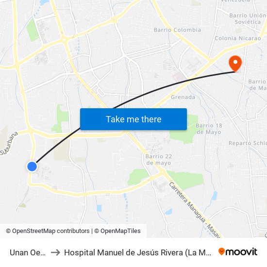 Unan Oeste to Hospital Manuel de Jesús Rivera (La Mascota) map