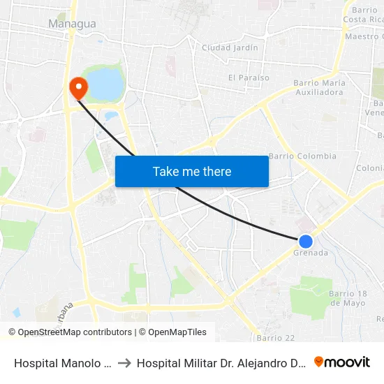 Hospital Manolo Morales to Hospital Militar Dr. Alejandro Davila Bolaños map