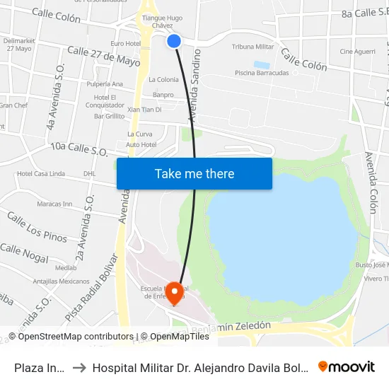 Plaza Inter to Hospital Militar Dr. Alejandro Davila Bolaños map