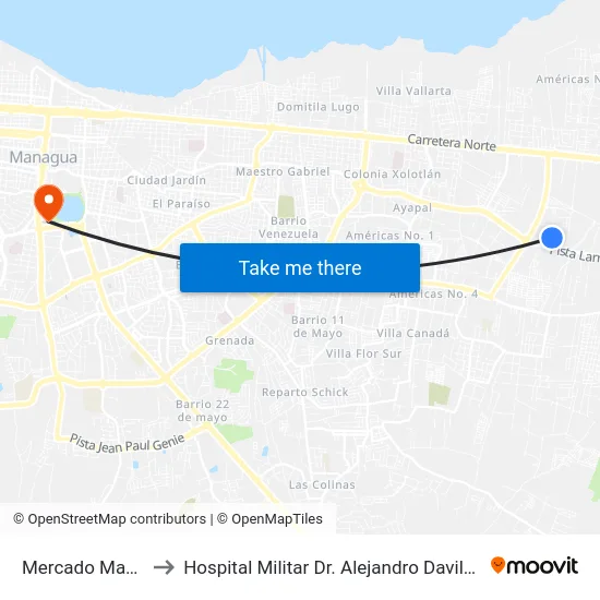 Mercado Mayoreo to Hospital Militar Dr. Alejandro Davila Bolaños map