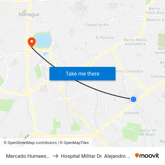 Mercado Humees Suroeste to Hospital Militar Dr. Alejandro Davila Bolaños map