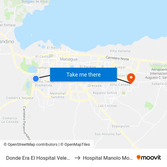 Donde Era El Hospital Velez Paiz to Hospital Manolo Morales map
