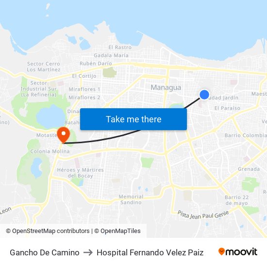 Gancho De Camino to Hospital Fernando Velez Paiz map