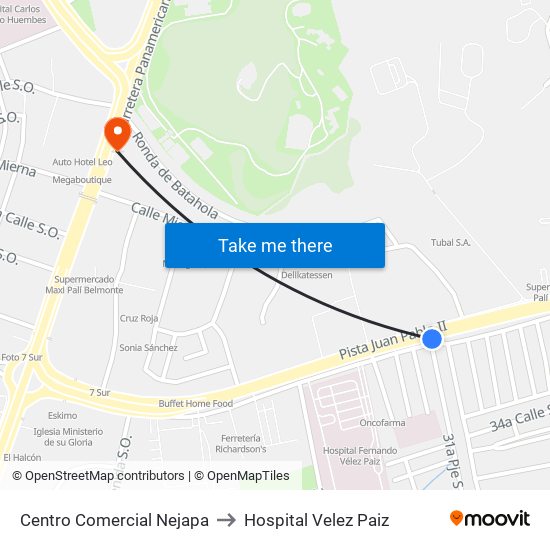 Centro Comercial Nejapa to Hospital Velez Paiz map