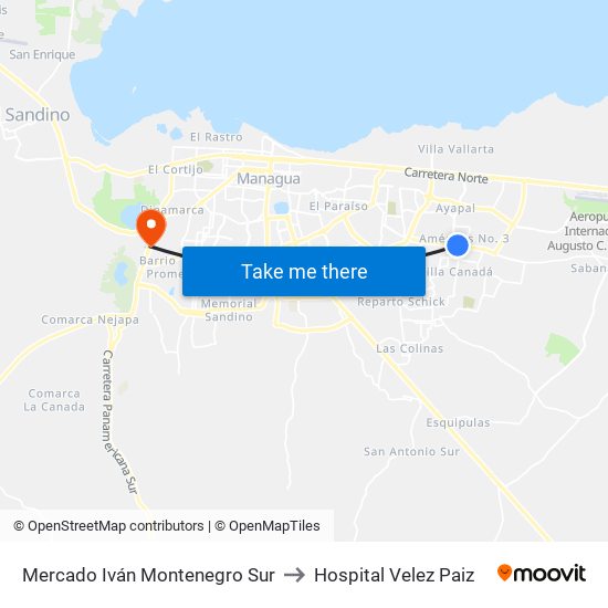 Mercado Iván Montenegro Sur to Hospital Velez Paiz map