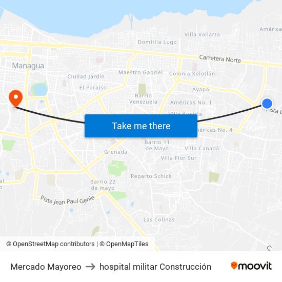 Mercado Mayoreo to hospital militar Construcción map