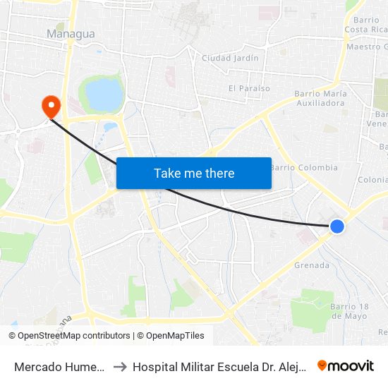 Mercado Humebes Sureste to Hospital Militar Escuela Dr. Alejandro Davila Bolaños map