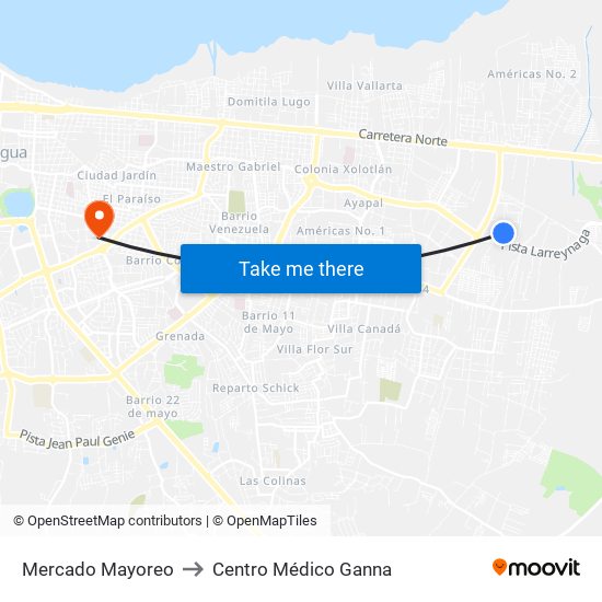 Mercado Mayoreo to Centro Médico Ganna map