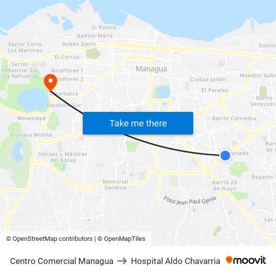 Centro Comercial Managua to Hospital Aldo Chavarria map