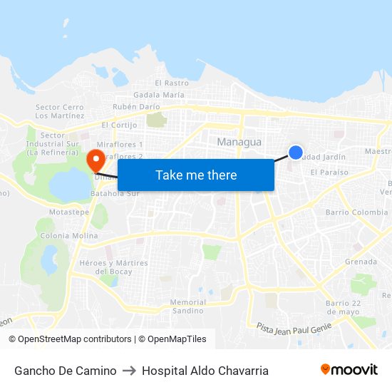 Gancho De Camino to Hospital Aldo Chavarria map