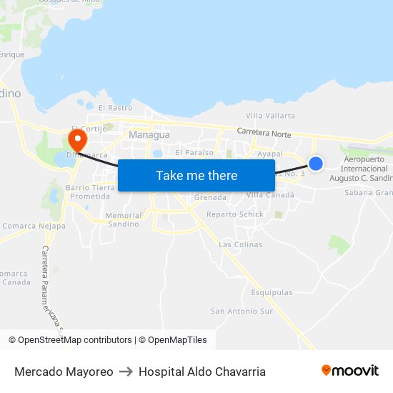 Mercado Mayoreo to Hospital Aldo Chavarria map