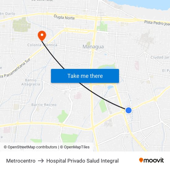 Metrocentro to Hospital Privado Salud Integral map