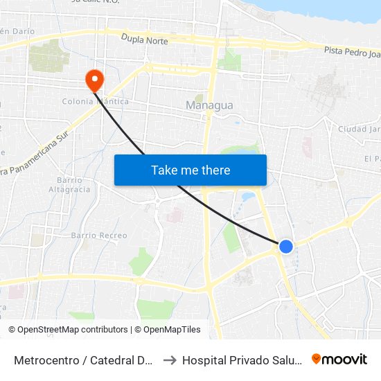 Metrocentro / Catedral De Managua to Hospital Privado Salud Integral map