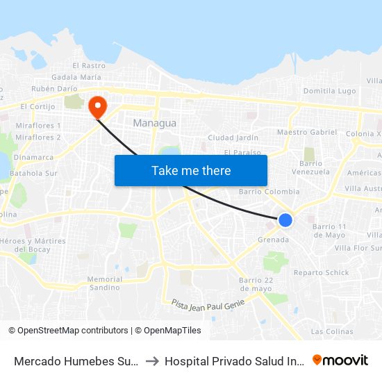 Mercado Humebes Sureste to Hospital Privado Salud Integral map