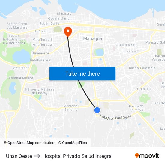 Unan Oeste to Hospital Privado Salud Integral map